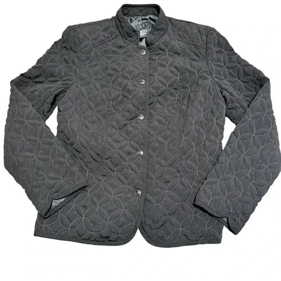 Black quilted button-up light weight jacket size small - Picture 1 of 9